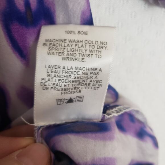 Velvet Brand Women’s 100% Silk Purple Printed Peasant Blouse Tunic Boho‎ Med - Picture 11 of 11